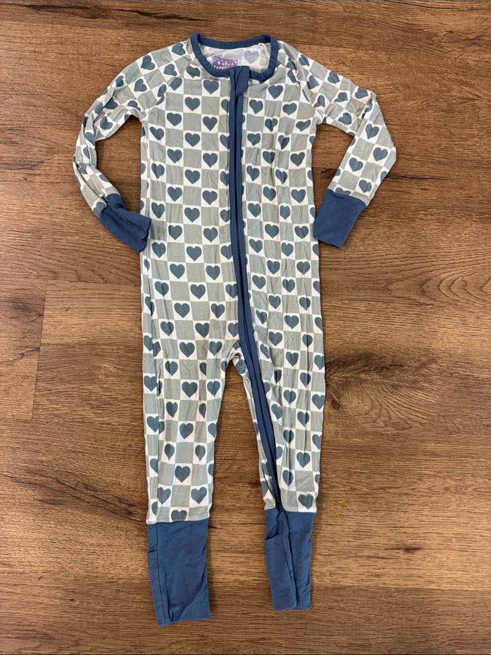 Poppy Kids Blue Heart-Print Kids Footed Pajamas